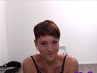 Pretty slim teen doing porn casting for the first time