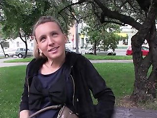 Natural blonde Czech girl is picked up for public sex